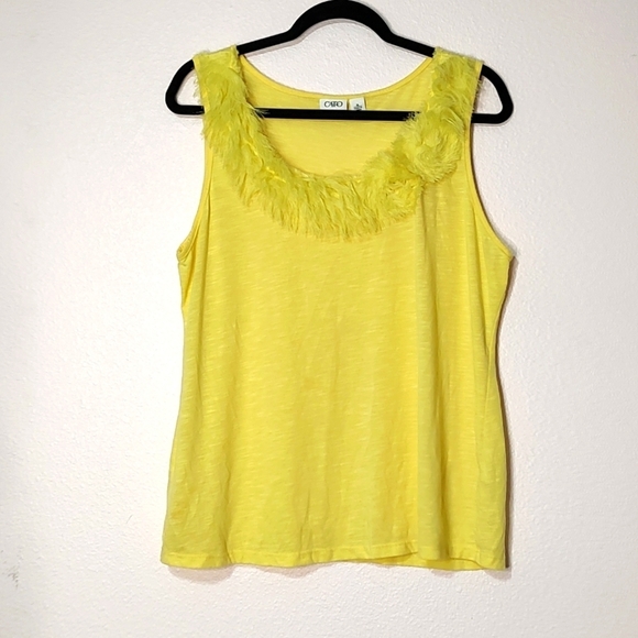 Cato Yellow Sleeveless Faux Fur along the collar Tank Top Size XL - Picture 1 of 4